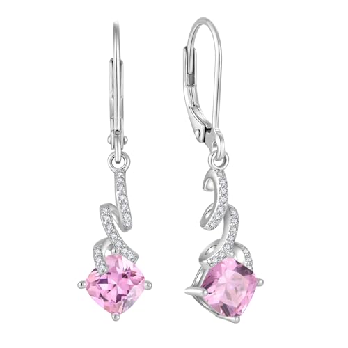 Women Earrings 925 Sterling Silver Swirl Twist Leverback Dangle Drop Round Square Cubic Zirconia Earrings with Birthstone For Women Mother's Day Christams