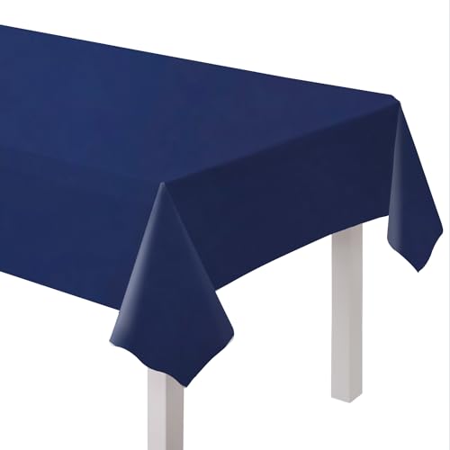 amscan 9915405-209 - Toalha de mesa de plástico reutilizável ecológica para mesa, 2,74 m, azul-marinho