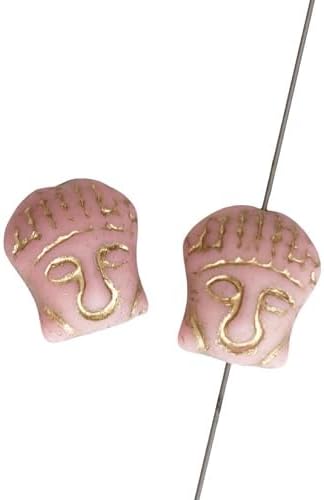 2 pcs Czech Glass Beads - Buddha Head for Bracelet 15 x 14 mm Buddha Dusty Pink Gold Lined