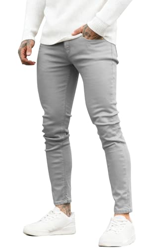 GINGTTO Skinny Jeans Men Slim Fit Stretch Elastic Waist Jean Pants (32, Grey)