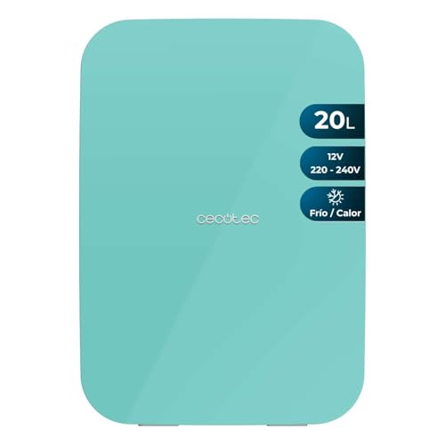 Cecotec Nevera Pequeña Bolero MiniColing 20L Bahamas Mint. Capacidad 20 L, Funcionamiento 12-220 V, Compatible con Coches y Caravanas, Función Frío y Calor, Temperatura Regulable de 7 ºC a 65 ºC