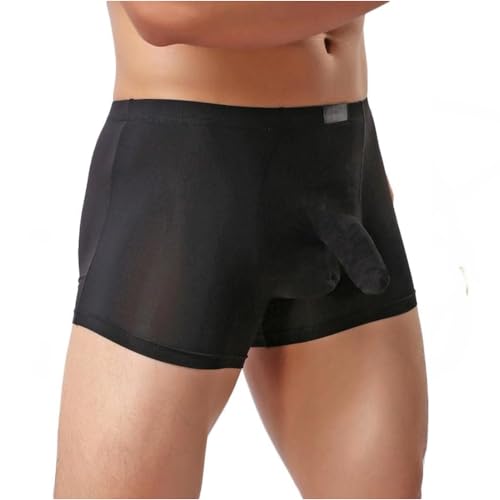 AIVibrat Mens Elephant Trunk Underwear Sexy Ice Silk Solid Color Separate Pouch Boxer Briefs