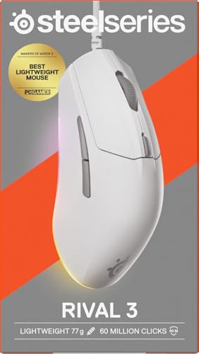 SteelSeries Rival 3 Gen 2 - Souris Gaming 8500 DPI - Capteur Optique TrueMove Core - Durabilité 60 Millions de clics - Faible Latence - Poids léger 77 g - Patins 100% PTFE - RGB - Blanc