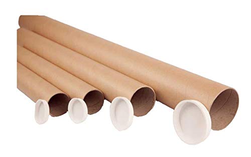 Tubos de cartón Realpack®. Tubo de cartón con tapas de plástico para los extremos, 5 cm de diámetro, 330 mm, A3 Ideal para proteger ilustraciones, impresiones, planos o pósteres. -