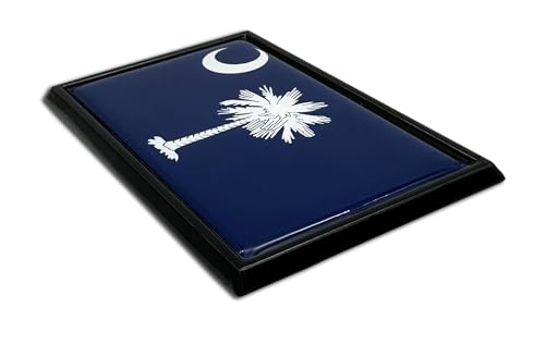 Image of Elektroplate Premium South Carolina SC State Flag with Palmetto Tree All Metal Black Frame Chrome Emblem for Cars, Trucks, and All Auto | Universal Fit at 2.5 inch x 3.8 inch | Weatherproof