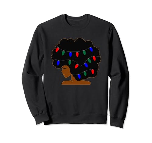 Afro Christmas Lights Festive Natural Hair Sweatshirt