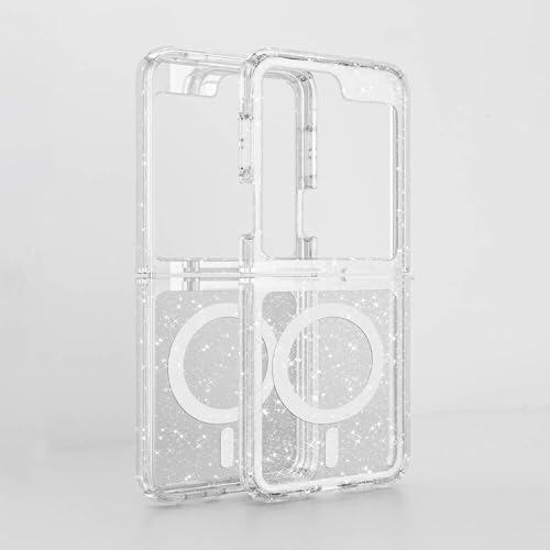 PSR Aksesuar Samsung Galaxy Serisi Uyumlu Kılıf – M-safe Şarj Özellikli | Parlayan Simli | Saydam Renkli Allstar Kapak (Şeffaf, Samsung Galaxy Z Flip 6)