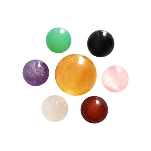 Set of 7 Natural Crystal Balls Made of Yellow Calcite, Black Obsidian, Rose Quartz, Clear Quartz, Green Aventurine, Amethyst & Red Agate Spheres, for Chakra Stones and Fengshui Cover