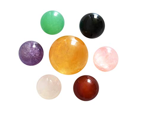 Mina Heal Juego de 7 bolas de cristal natural hechas de calcita amarilla, obsidiana negra, cuarzo rosa, aventurina verde, amatista y ágata roja, para Chakra Fengshui
