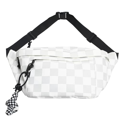 Checkered Crossbody Bag Knot Charms Large Canvas Checkered Bum Bag Spacious Bum Messenger Bags Alt Trendy Shoulder Bags 2025