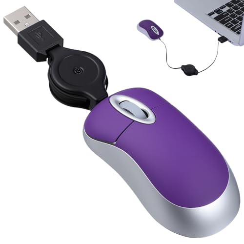 Hemobllo Mini Souris USB Filaire Rétractable - 1600 DPI Souris Optique de Voyage Portable pour Ordinateur Portable, PC - Design Compact et Ergonomique, Violet