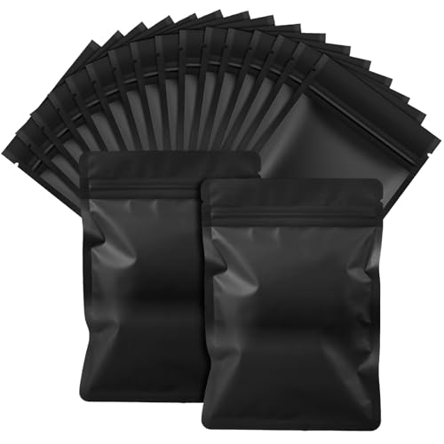 TXXATX 120 Pcs Mylar Bags 7x10 cm Smell Proof Bag Resealable Foil Ziplock Bags Black Grip Seal Packaging Baggies Self Sealing Sweet Pouches for Food Storage Coffee Cookies Candy Seed Jewelry Sample