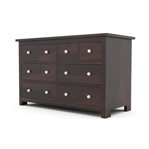 Image of Sheesham Wood Chest of 8 Drawers Wooden Dresser with Storage Organizer for Bedroom Living Room Home (Walnut Finish)