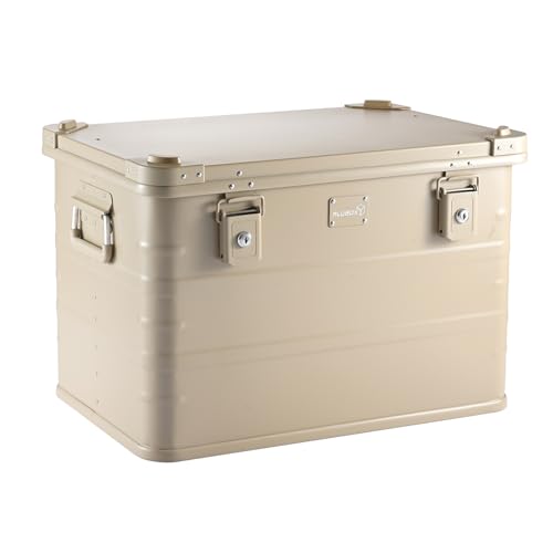 Alubox Alukiste abschließbar E78S SAHARA sand beige - Premium Lagerbox 78 Liter - Materialstärke 1mm - Deckel mit Aluminium Druckguss Stapelecken und...