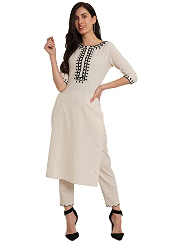 Image of Pure Cotton Embroidered Women Kurta and Pant Set