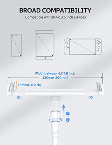 Image of Rupoku Gooseneck Tablet Holder Phone Stand, Flexible Tablet Stand, 360 Adjustable Lazy Arm Holder Clamp Mount Bracket Bed for iPad Air Pro mini, Samsung Galaxy Tabs, iPhone, Switch, 4.0~10.5 inch Devices