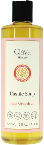 Image of Claya Pink Grapefruit Liquid Castile Soap Organic Ingredients, Biodegradable, Gentle for Sensitive Skin and Versatile Use (16 fl oz Disc Cap)