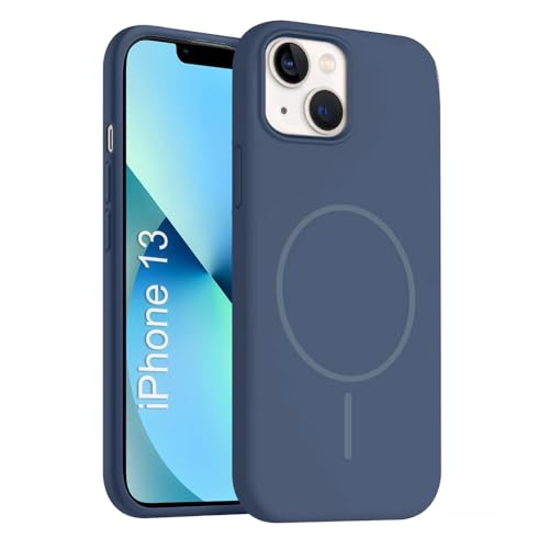 Image of iPhone 13 Silicone Magsafe Case | Shock Proof Design & Camera Protection | Premium Rubberised Apple iPhone 13 Cover (Microfiber Lining) | Magnetic Liquid Silicone - Navy Blue