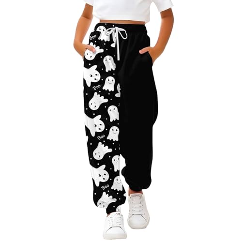 Girls Halloween Sweatpants Elastic Waist Print Baggy Pants for Toddler Casual Wide Leg Trousers with Pocket