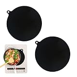 QEXUJOW Salvaencimeras,Dos alfombrillas protectoras de silicona negra para placas de inducción con superficie resistente a arañazos, alfombrilla termoaislante y fácil limpieza (redondas).