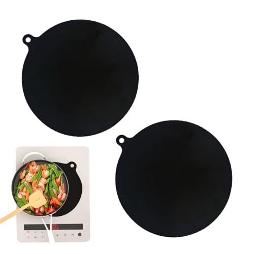 QEXUJOW Tapis et feuilles de cuisson,Deux tapis de protection en silicone noir pour plaques à induction avec surface résistante aux rayures, tapis isolant thermique et facile à nettoyer (ronds).