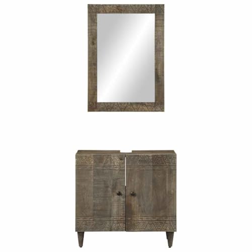 Genérico Wenjingqi Conjunto de Muebles de baño 2 Piezas Madera Maciza de Mango, Negro 3310018
