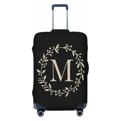 Luggage Cover Flower Golden Letter M Black Suitcase Protector fits 18-32inch Travel Suitcase Cover Dustproof Washable with Concealed Zipper for Wheeled Suitcase LC52
