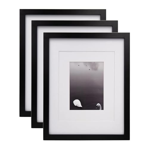 EGOFINE 14x11 Picture Frames Set of 3 Black, Wooden Frames Matted for 5x7/8x10,14x11 Photo Frames for Tabletop and Wall Mounting with Plexiglass, Solid Wood Poster Frames for Printing, Landscape