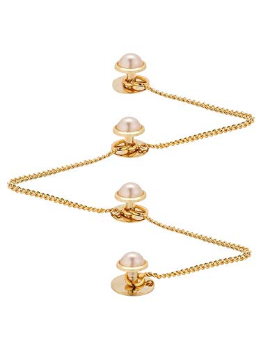 Brass Kurta Buttons with Pearl Effect Stone and Chain TNSPKURTA1987 (Pearl)