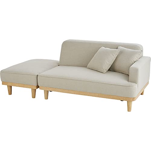 アイリスプラザ ソファー 1人掛け 2人掛け カウチソファ オットマン 幅約108×奥行約77×高さ約58.5cm 木製胡坐 ベージュ