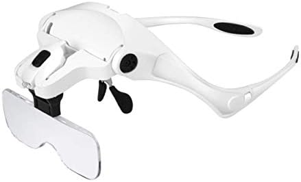 Locisne LED Illuminated Hands Head Magnifier Visor, (1.0X-3.5X) 5 able Lenses Magnifying Glasses Headset for Reading, Jewelry Loupe, Electronic Watch