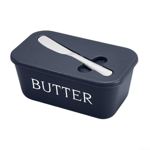 QOXEZY Mantequera con ranura para espátula, recipiente multiusos para queso de mantequilla y otros alimentos, recipiente de plástico para almacenamiento de cocina, elegante accesorio de cocina (azul)