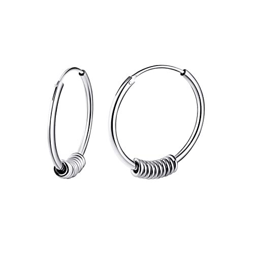 Ornaland Pendientes de Aro de Plata 925 con Abalorios de Círculo Pequeño, Pendientes de Aro Huggie para Mujer, Regalo de Joyería (23mm)