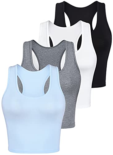 Fscmcly Workout Crop Tank Tops Sleeveless Racerback Crop Sport Top for Women Cropped Yoga Tank Top Black White Gray Light Blue S