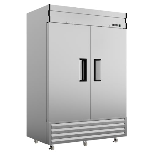 Image of 54 inch Upright Commercial Freezer with 2 Solid Door, -10℉ ~ 10℉, 49 Cu.Ft Stainless Steel Reach-in Freezer,Fan Cooling Freezer with 3 Wheels for Restaurant Bar Garage, ETL and DOE Approved