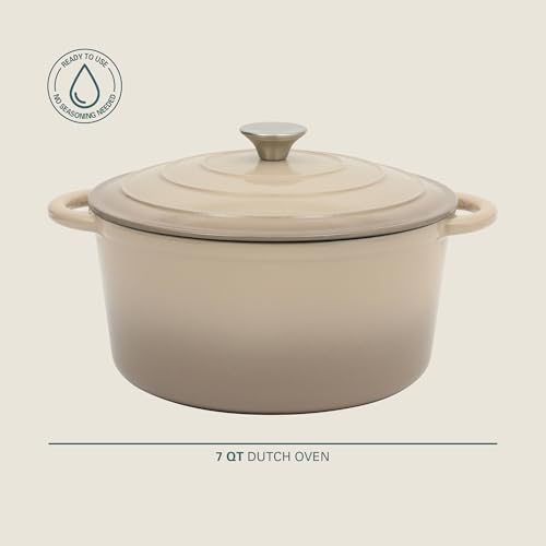 Image of Gibson Home Addlestone 7 Qt Enameled Cast Iron Dutch Oven Pot with Lid - Round, Oven Safe to 500F, Ideal for Bread Baking & Stews - Gradient Taupe