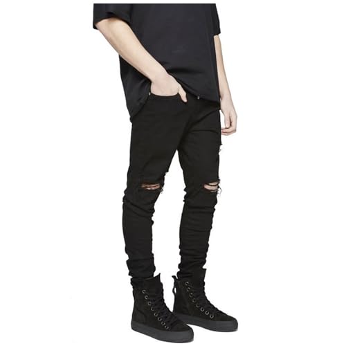 Men's Slim Fit Distressed Destroyed Ripped Skinny Jeans Stretch Fashion Tapered Leg Trousers Denim Pants2