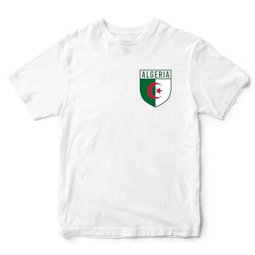 Image of Algeria Badge Kids T Shirt Football Africa Nation Supporters Soccer Boy Girl Tee, 12-13 Years, White