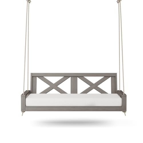 Image of Malvern 5 Foot Wood Porch Swing Bed in Gray Paint, Amish Handcrafted Daybed Style Swing