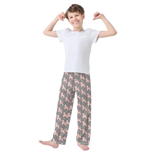 Pink Poodle Love Boys Long Pants Soft Trousers Elastic Waist Kids Lounge Bottoms with Pockets S-XL2