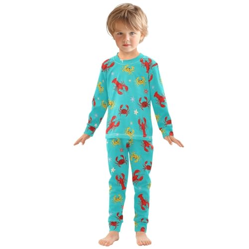 Pajama Sets Long Sleeve Leopard Lobsters and Crabs Pattern Soft Comfy Sleepwear 2 Piece PJS 3-8T2