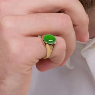 14K Gold 2.0 Carats Jade Ring for Men 10K/14K/18K Real Yellow Gold Natural Emerald Green Jadeite Signet Ring for Men Mens Ring for Him Husband Engagement Fathers Day Wedding Graduation4