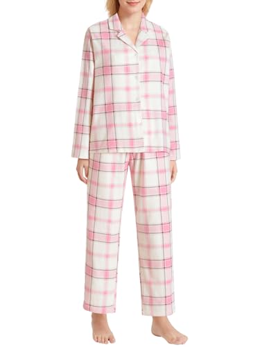 Latuza Women's Petite Flannel Pajama Set Soft Cotton Button Up PJs Set