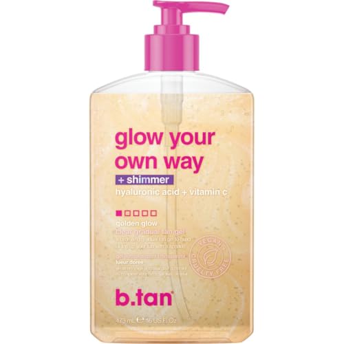b.tan Clear Gradual Self Tan Gel | Glow Your Own Way Shimmer - Sunkissed Golden Bronze, Transfer...