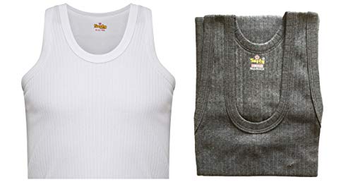 SOFTY® Mens Thermal Underwear Sleeveless White Charcoal Vest & Cotton Vest (Large, 1x White + 1X Charcoal (Thermal))