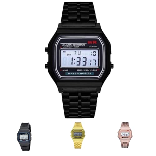 Image of AROA Premium Brand Vintage Series Digital Sports Square 4 Colours Dial LED Unisex Stainless Steel Strap Watch for Men's Watch for Women's Multicolor