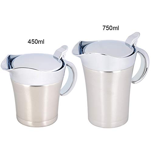 Sauce Gravy Pot,304 Stainless Steel Thermal Insulated Double Wall Sauce Gravy Boat Pot Serving Jug Carafes Pitchers(750ml) - Thumbnail 5