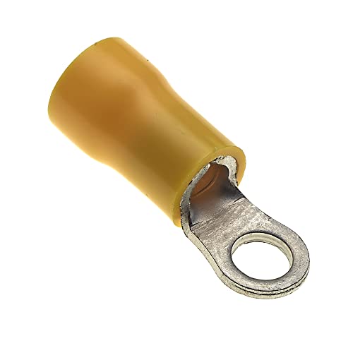 Crimp Terminal, Pack of 100, Yellow, 4mm, 48A, 12-10 AWG, Heat Shrink Ring Connectors, Tinned Copper Connectors