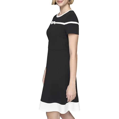 Image of Karl Lagerfeld Women's Bow Detail Short Sleeve Recycled Scuba Crepe a Line Dress