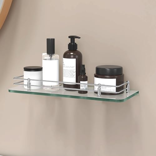 Plantex Multipurpose Transparent Glass Shelf for Bathroom/Living Room Wall Mount - Bathroom Accessories (Polished - 15x6 Inches - Pack of 1) (Image - 1)